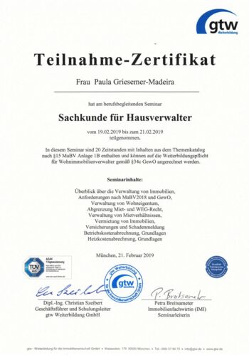 Paula Griesemer - Zertifikat Hausverwaltung