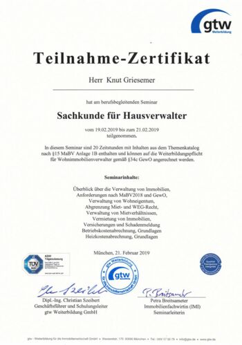 Knut Griesemer - Zertifikat Hausverwaltung