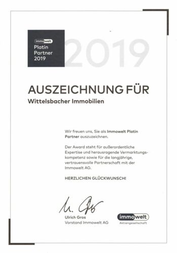 Auszeichnung von immowelt für Wittelsbacher Immobilien GmbH