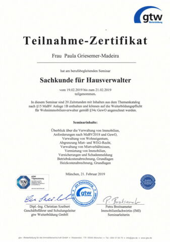 Paula Griesemer - Zertifikat Hausverwaltung