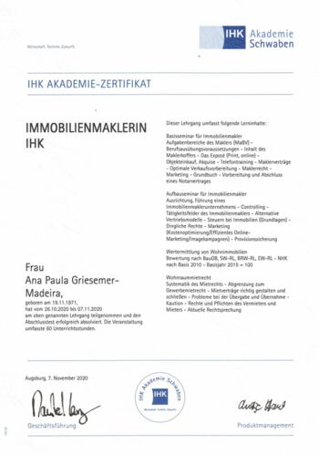 Paula Griesemer - Zertifikat Immobilienmakler