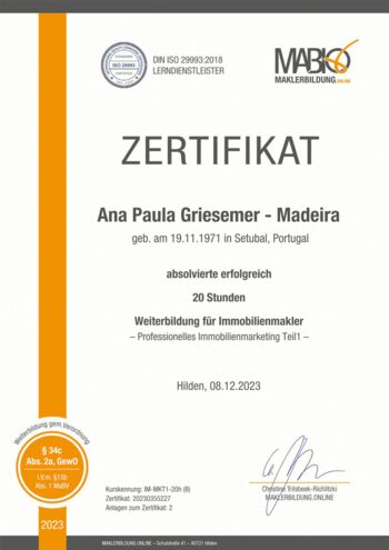 Paula Griesemer - Zertifikat Immobilienmarketing