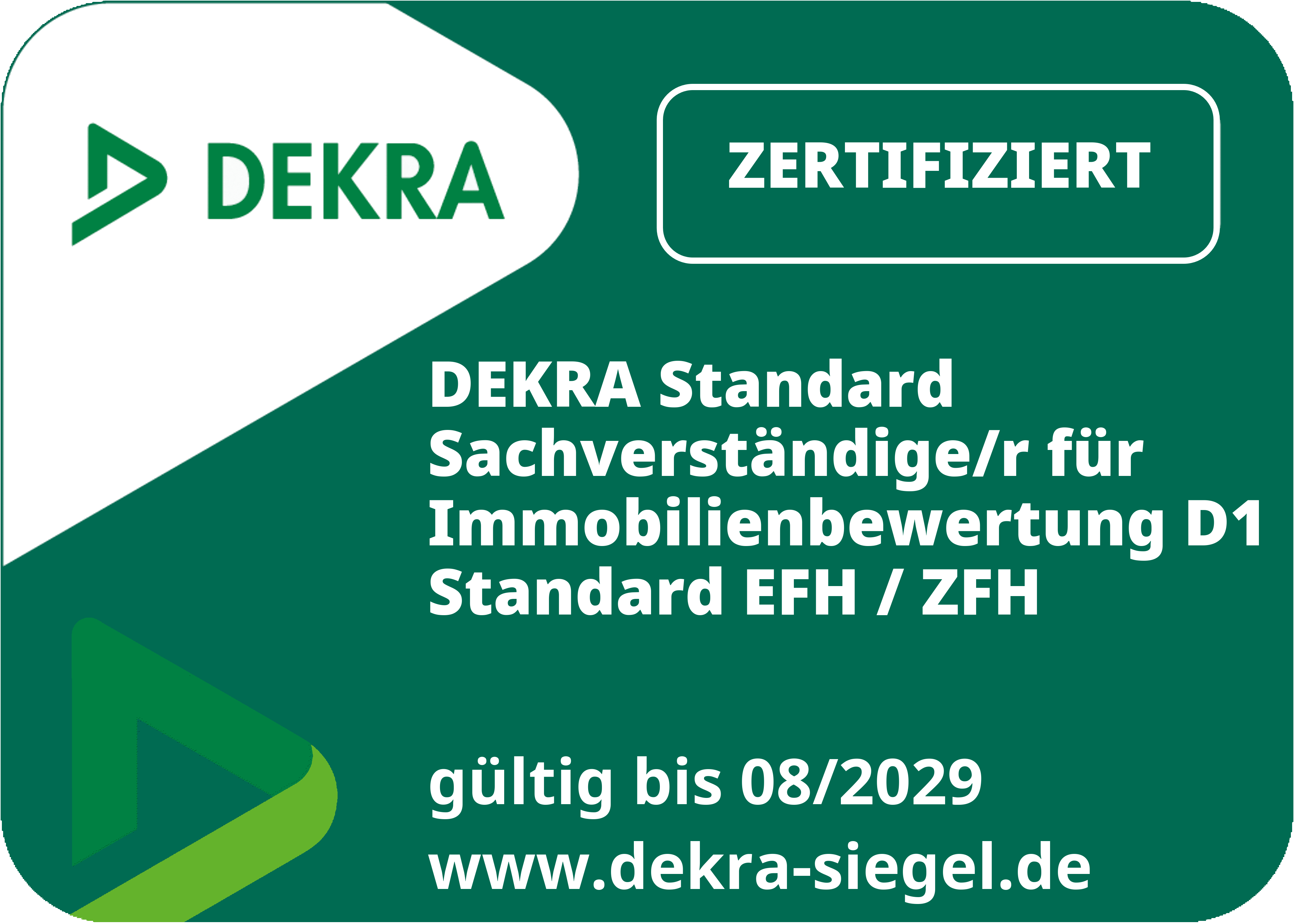 DEKRA zertifizierter Sachverständiger Immobilienbewertung D1